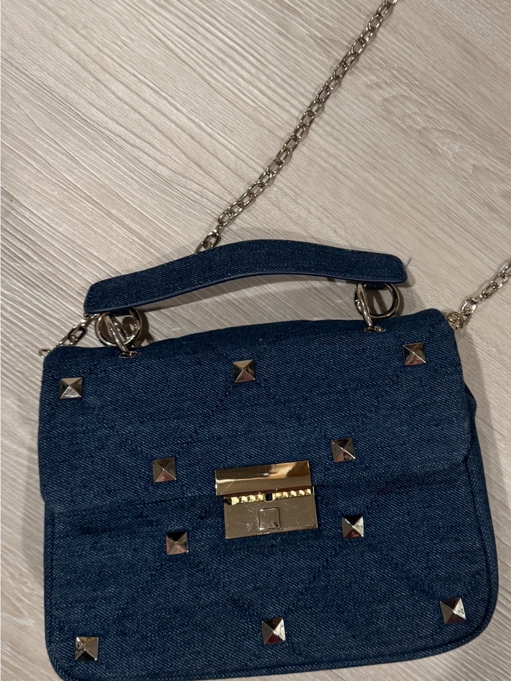 White House Black Market Denim Crossbody with Gold Hardware